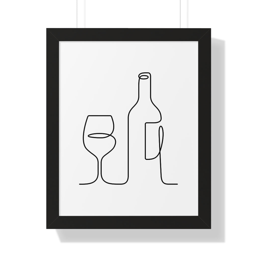 Wine Glass & Bottle Single Line Art Print